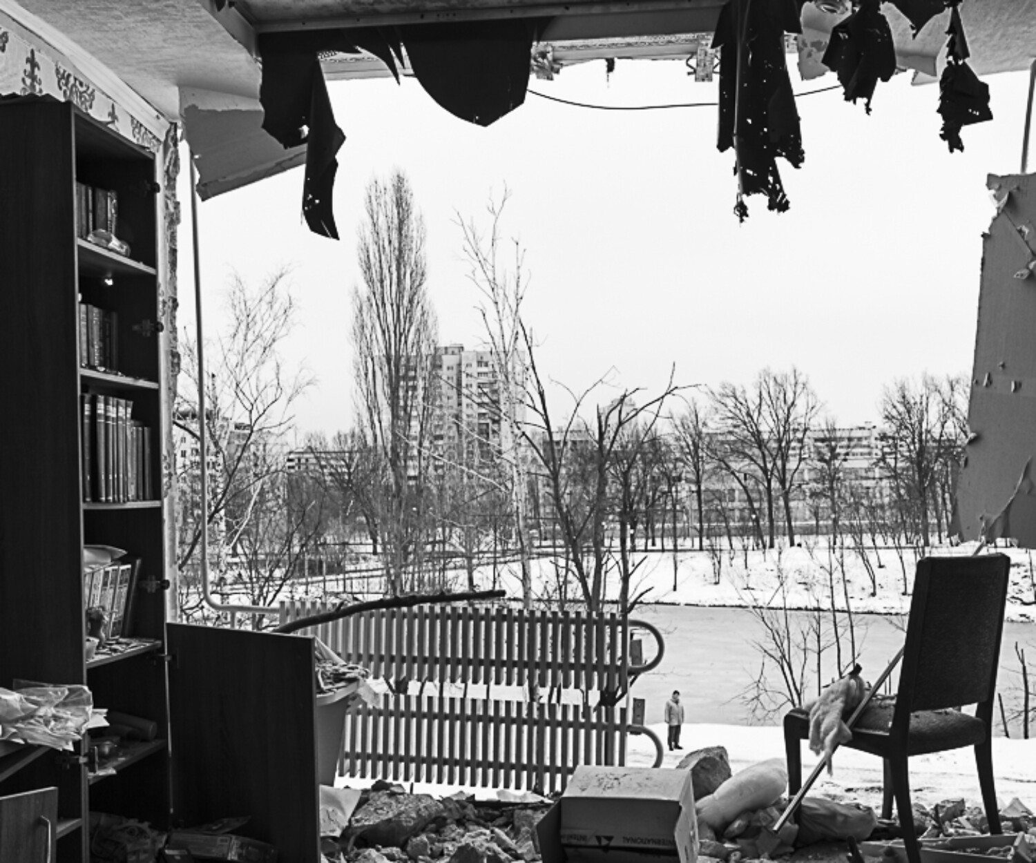 Depuis l'un des appartements de la rue Metrobudivnikiv